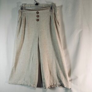 Umgee Linen Blend Wide Leg Cropped Pants Beige Boho Culottes N6472 Womens Small